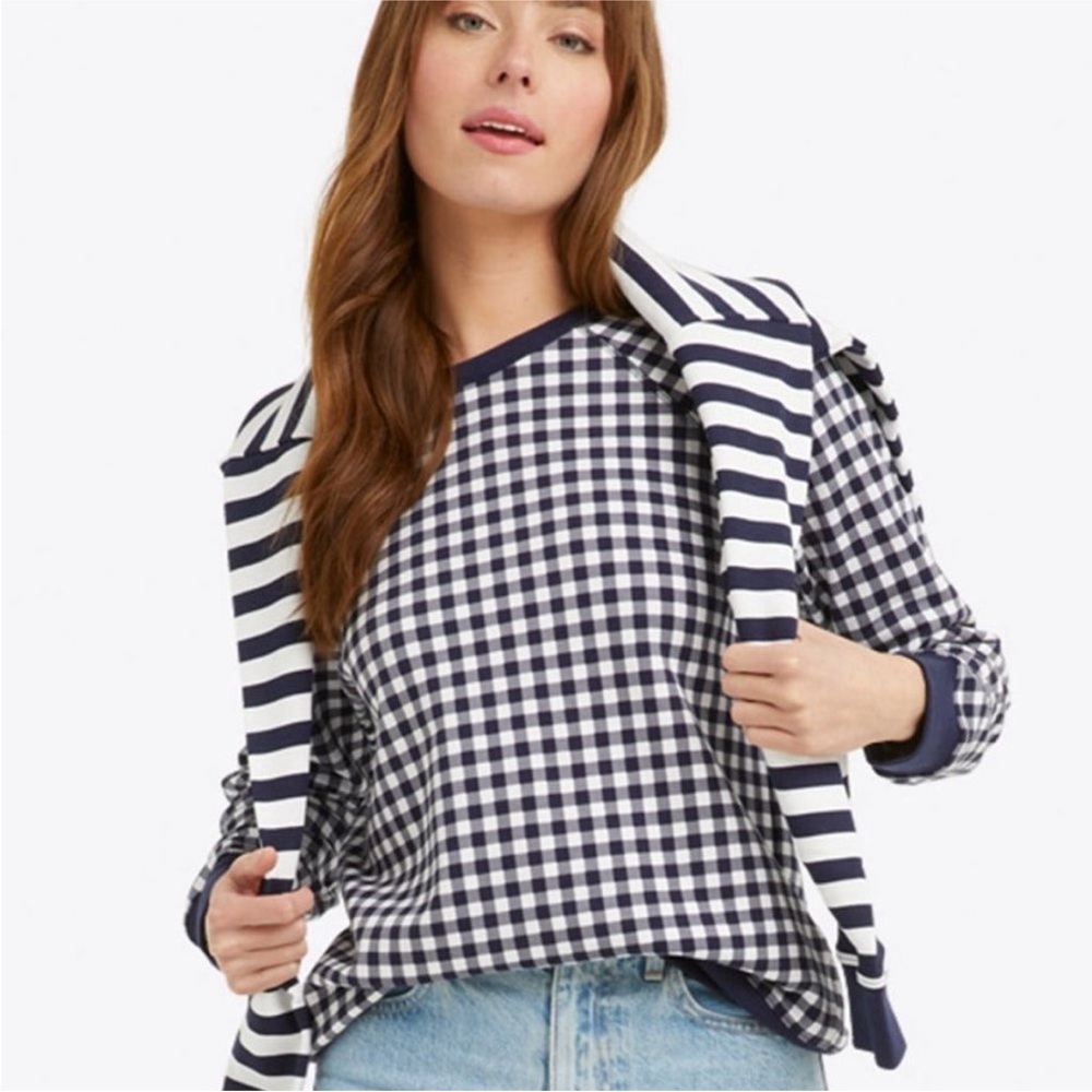 DRAPER JAMES NATALIE GINGHAM CHECK LONG SLEEVE ROUND NECK TOP SWEATSHIRT 1X